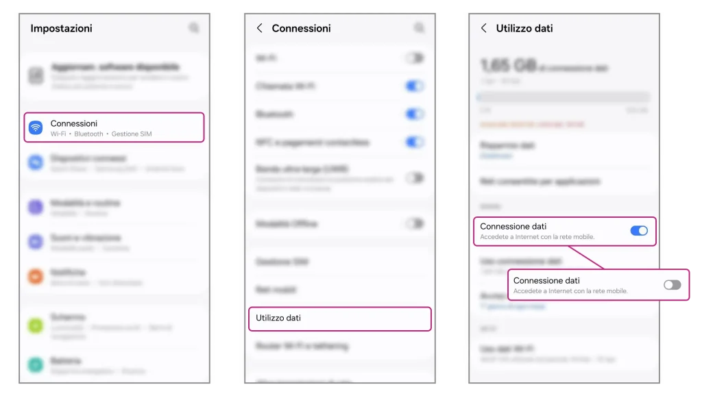 Disattivare i dati cellulare su Android