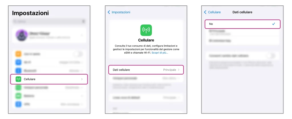 Disattivare i dati cellulare su iPhone