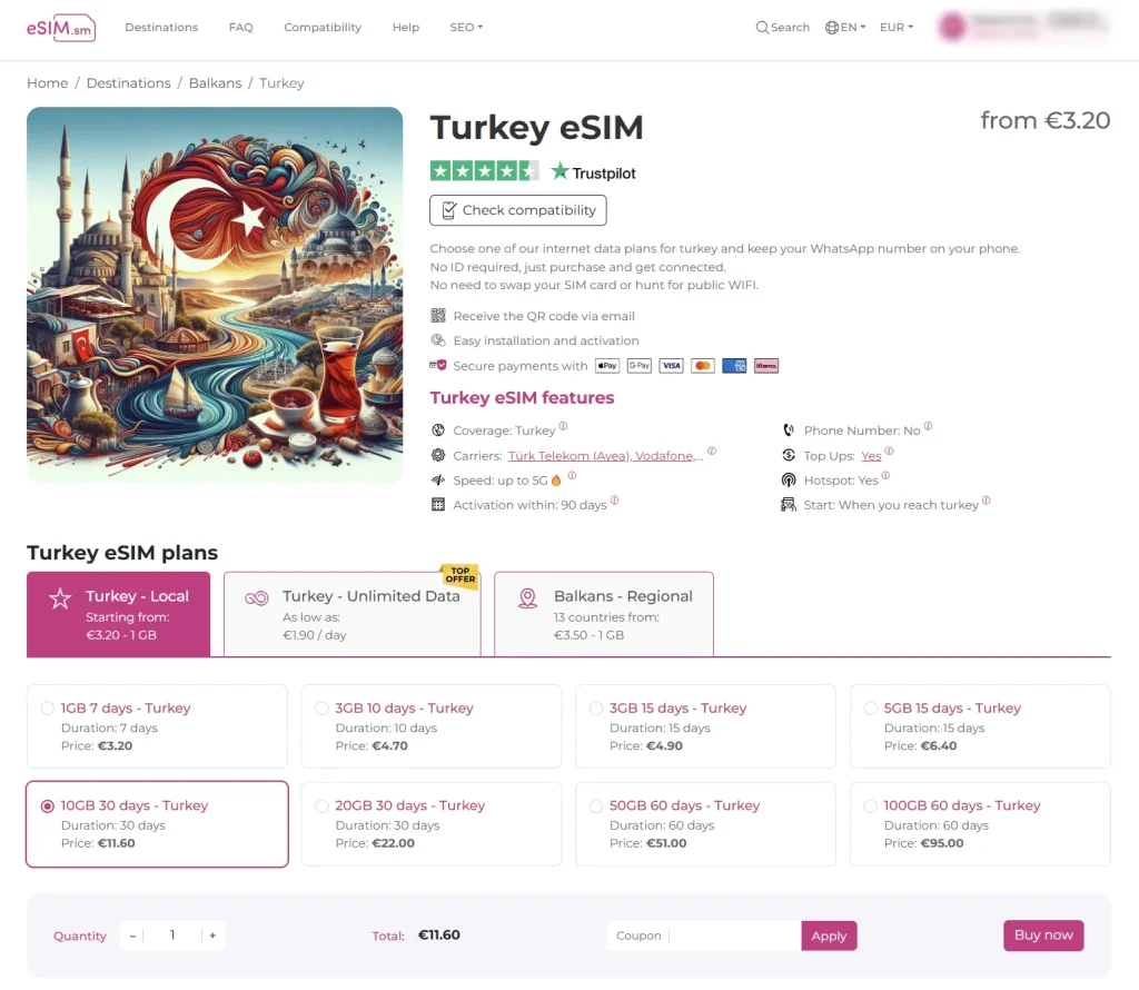 eSIM turkey plans