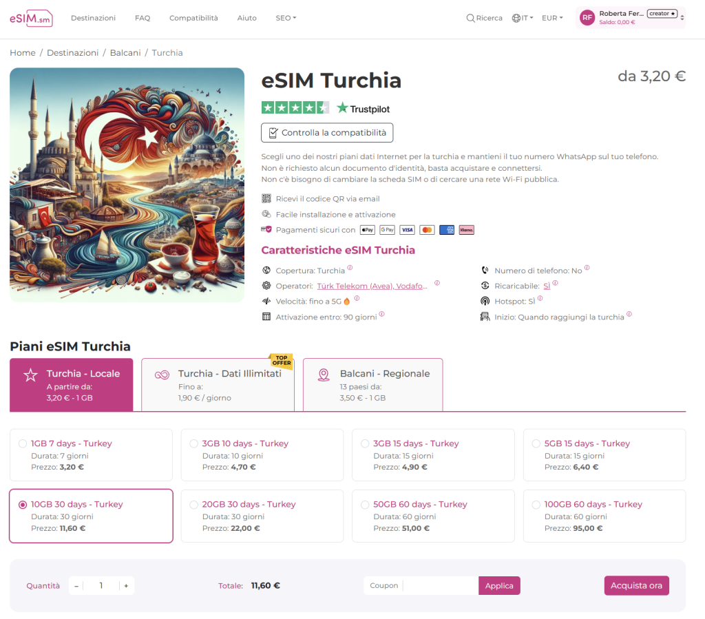 internet in turchia con eSIM turchia 