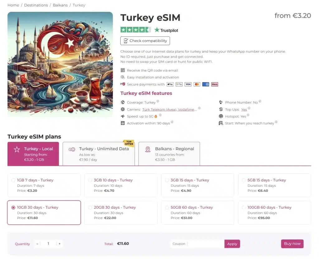 turkey esim with quibity.com