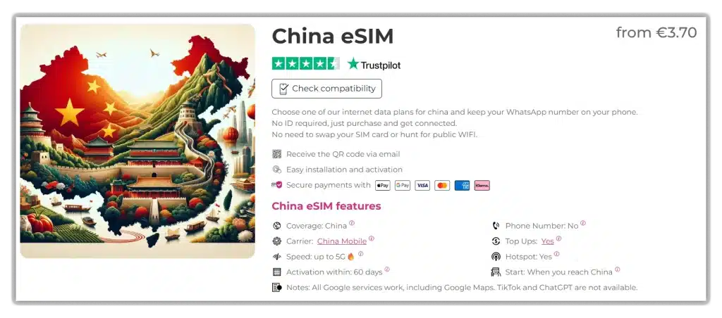 only China Mobile option is for China destination with Quibity